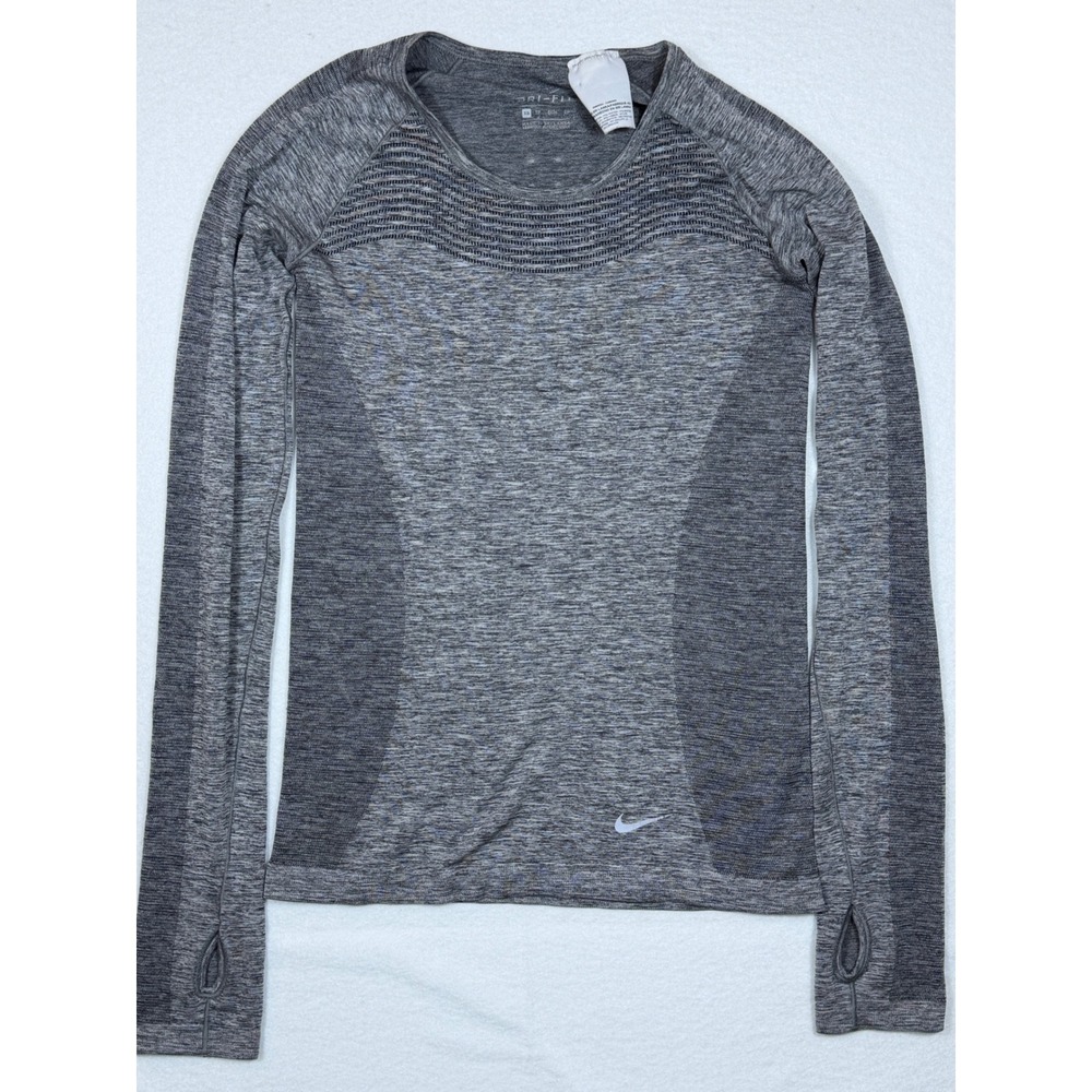 Nike Dri Fit Long Sleeve Athletic Shirt Women XS Gray Thumbholes Workout Top